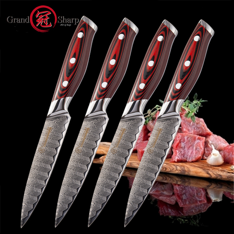 Grandsharp Steak Knife Sets 4 Pcs Damascus Kitchen Knives 67 Layers vg10 Japanese Damascus Steel Utility Knives with Gift Box ► Photo 1/1