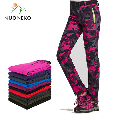 NUONEKO New Women Men Fleece Warm Hiking Pants Outdoor Sport Camping Fishing Skiing Trekking Waterproof Windproof  Trousers PM24 ► Photo 1/6