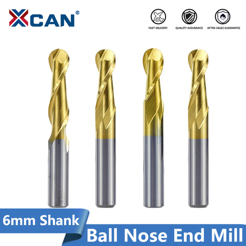 XCAN 1pc 6mm Shank Ball Nose End Mill 2 Flute Spiral End Milling Cutter Tungsten Carbide CNC Router Bit Engraving Bit 15/17/22mm ► Photo 1/5