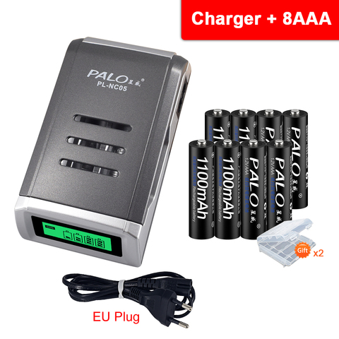 PALO AAA rechargeable battery aaa batteria ni-mh 1.2v batteries with LCD display charger for aa aaa ni-mh ni-cd battery ► Photo 1/6