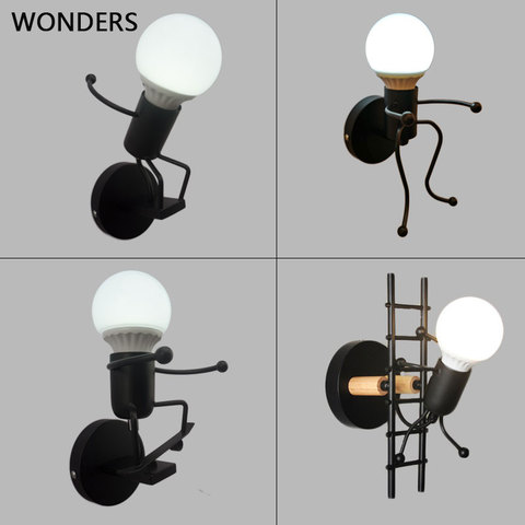 Iron Led Wall Lamp American Creative Wall Lights Metal Cartoon Robot Sconce Wall Light bedroom Children room Luminaire ► Photo 1/6