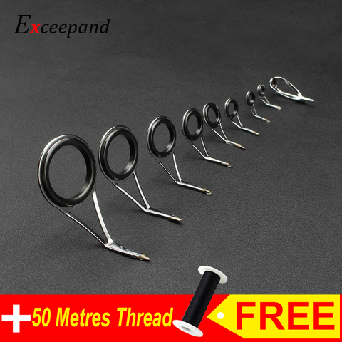 Exceepand 9 PCS Spinning Fishing Rod Guide Stainless Steel Frame Spin Pole Eye Line Ring for Fishing Rod Building and Repair ► Photo 1/6