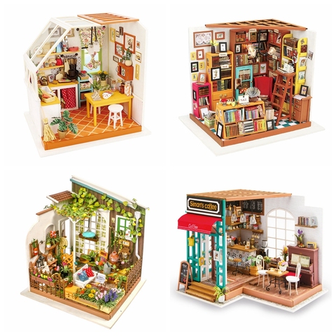 Robotime DIY House with Furniture Study Room Simons Coffee Children Adult Doll House Miniature Dollhouse Wooden Kits Toy ► Photo 1/5