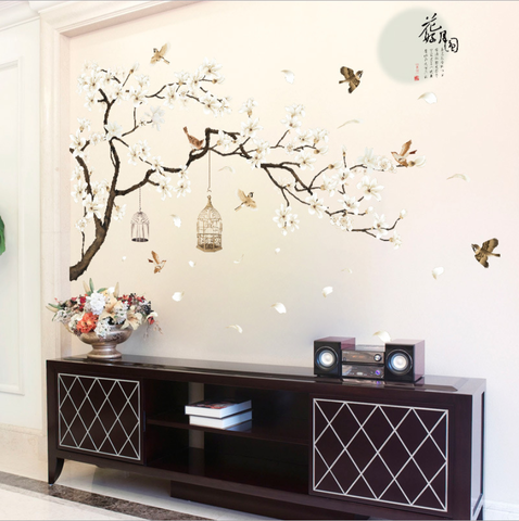 China Style Moon Plants Wall Sticker For Bedroom Window Door Room Decoration Plant Plane Mural Pastrol Removable Diy Wallposter ► Photo 1/6