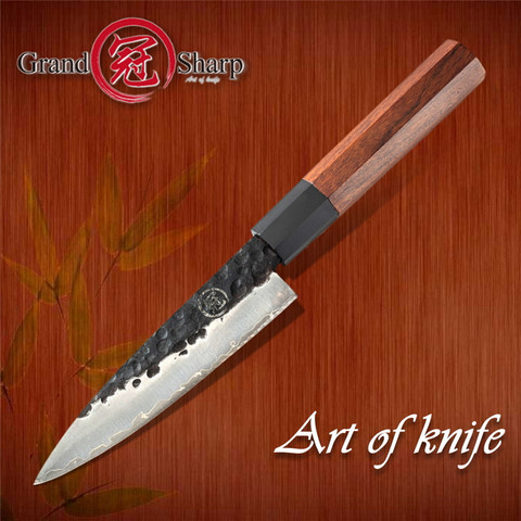 5.7 Inch Handmade Utility Knife Japanese AUS-10 3 Layers Steel Mini Chef Japanese Kitchen Paring Knife Home Cooking GRANDSHARP ► Photo 1/6