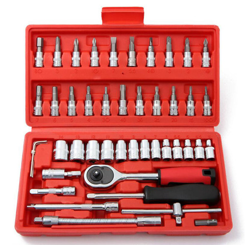 Car Repair Tool 46 PCS 1/4-Inch Socket Set Car Repair Tool Ratchet Torque Wrench Combo Tools Kit Auto Repairing Tool Set ► Photo 1/6