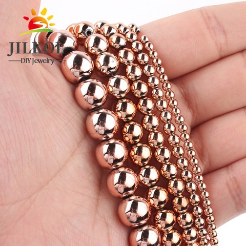 New Arrival wholesale Natural Stone Rose Gold Hematite Round Beads 3 4 6 8 10 MM 15