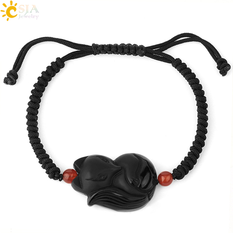 CSJA Natural Stone Obsidian Men Bracelet Fox Lucky Brave Troops Pixiu Black Rope Weave Bracelets for Female Energy Jewelry G285 ► Photo 1/6