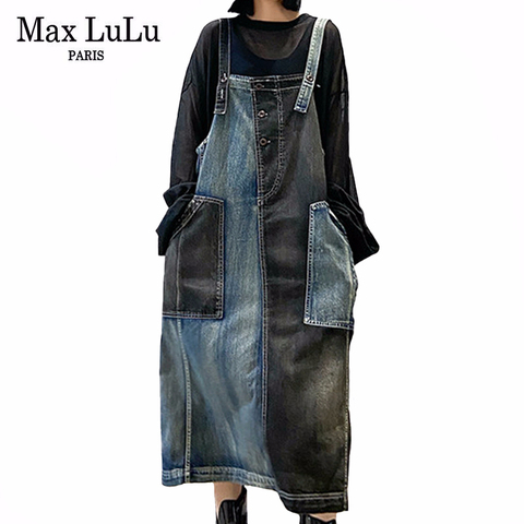 Max LuLu New European Fashion Designer 2022 Summer Ladies Vintage Denim Dresses Women Casual Loose Dress Elegant Halter Vestidos ► Photo 1/6