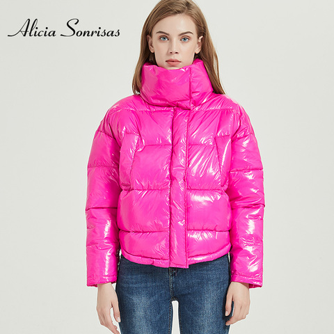 Winter Glossy Jacket For Women 2022 Rose Red Parka Female Bread Winter Down Parkas Parka Cotton Padded Shiny Waterprooft Coat ► Photo 1/6