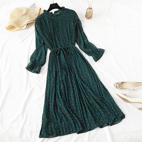 Elegant Polka Dot Women Dress Female Casual Flare Sleeve Office Chiffon Dot Print Dresses A-line Vintage Sweet Clothing Vestidos ► Photo 1/6