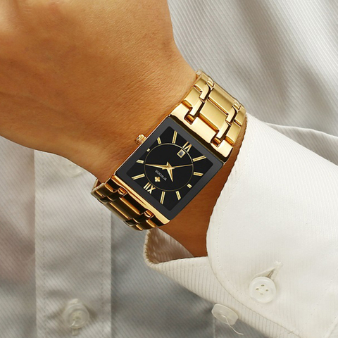 WWOOR Mens Wristwatch Square Quartz Watches For Men Top Luxury Gold Watch Man Stainless Steel Waterproof Clock relogio masculino ► Photo 1/6
