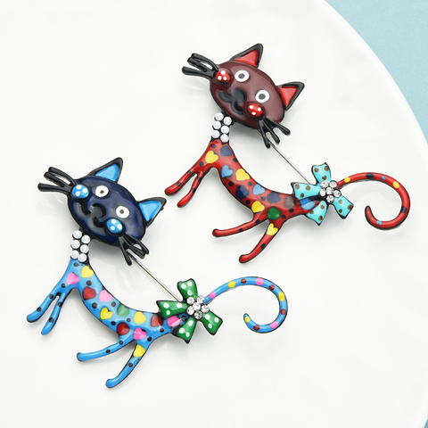 Wuli&baby Lovely Cat Brooches 2-color Enamel Pet Animal Party Casual Brooch Pins For Women Men Gifts ► Photo 1/4