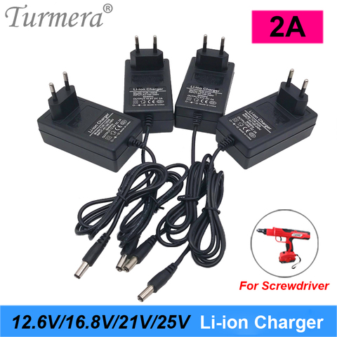 Turmera 12.6V 16.8V 21V 25V 2A 18650 Lithium Battery Charger DC5.5*2.1MM for 3S 4S 5S 6S 12V to 25V Screwdriver Battery Pack Use ► Photo 1/6