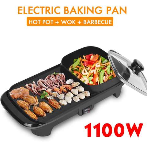 2in1 Electric Griddles Hot Pot Non-stick Electric Grill Indoor