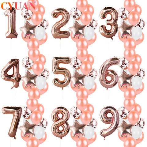 12pcs Rose Gold Balloons 40inch Number Balloons Confetti Balloon Set Birthday Party Decorations Kids Girl 1 2 3 Old Year Globos ► Photo 1/6