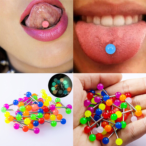 10pc Luminous Glow Tongue Rings Stud Nipple Ring Piercing Barbell Bar Acrylic Cartilage Helix for Women Fashion Body Jewelry 14G ► Photo 1/6