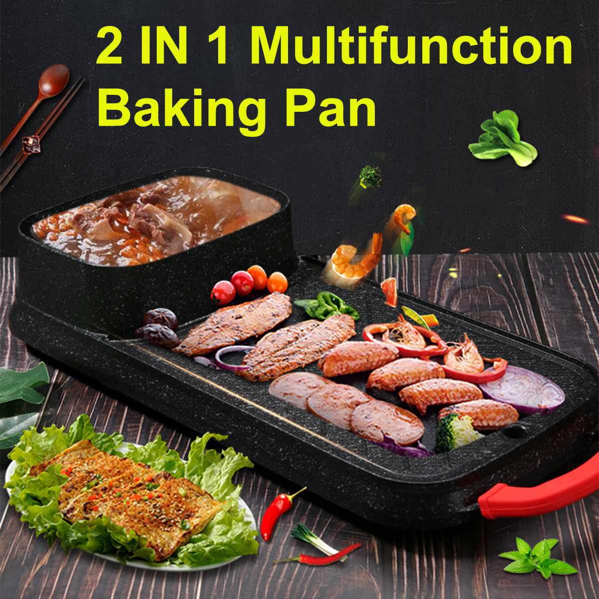 2 in 1 Multi-Function Separation Barbecue Pan Hot Pot Non-Stick