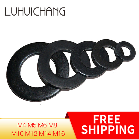 100pcs/lot M4 M5 M6 M8 M10 M12 M14 M16 8 Level Pad Black Carbon Steel Flat washer Ring Washer Plated Flat Spacer Gasket ► Photo 1/5