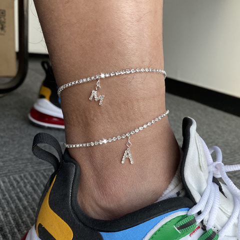 Crystal Zircon Initial Letter Ankle Bracelet Alphabet Anklets for Women Foot Chain Beach Leg Bracelets Boho Jewelry ► Photo 1/6