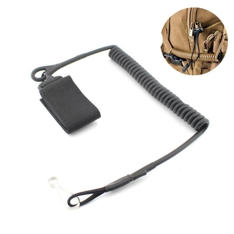 Adjustable Combat Sling Telescopic Tactical Pistol Secure Lanyard Spring Sling With Magic Tape Belt, Hanging Buckle  Key Chain ► Photo 1/6