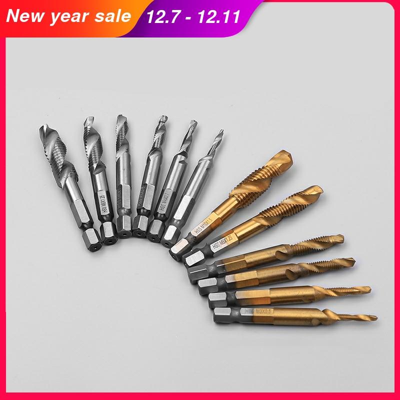 6pcs/Lot Twist Drill Bit Set 1/4 inch Hex Shank M3-M10 Titanium Coated HSS Drilling Tap Bits Thread Screw Tapping Tools ► Photo 1/1