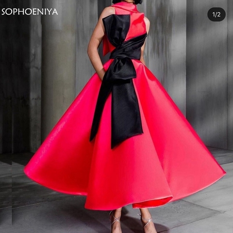 New Arrival High neck Short evening dress 2022 Red Black Evening gowns avondjurk robe soiree dubai Evening dresses ► Photo 1/5