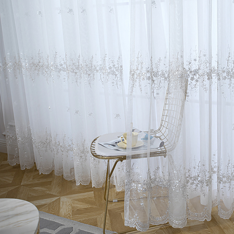 White Korean Embroidered Tulle Curtains for Living Room Blue Sheer Curtains For Bedroom Window Drapes S121&40 ► Photo 1/6