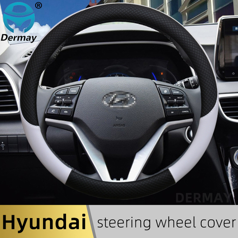 100% DERMAY Brand Leather Car Steering Wheel Cover Anti-slip for Hyundai i30 kona i10 i35 elantra santa fe Auto Accessories ► Photo 1/6