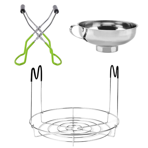 Behogar Stainless Steel Canning Jar Lifter Rack Tongs Anti-scalding Handle + Mouth Funnel for Wide Mouth Jars Cooking Tools ► Photo 1/6