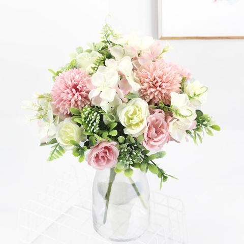 pink silk hydrangeas artificial flowers wedding flowers for bride hand silk blooming peony fake flowers white home decoration ► Photo 1/6