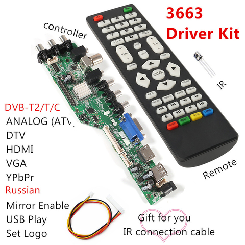 3663 New Digital Signal DVB-C DVB-T2 DVB-T Universal LCD TV Controller Driver Board UPGRADE 3463A Russian USB play LUA63A82 ► Photo 1/6