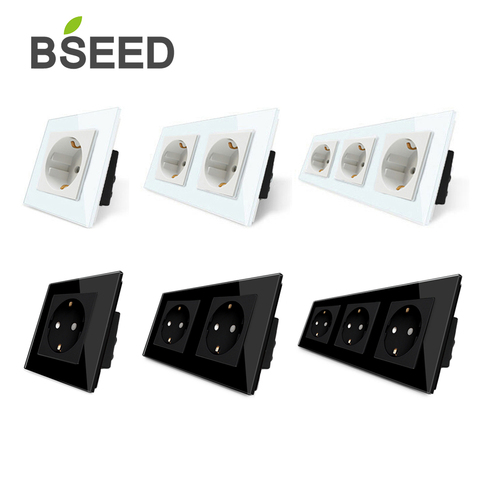 BSEED 2Packs EU Standard Single Power Socket Crystal Glass Panel 16A Double Wall Power Outlet Triple Frame Electric Sockets ► Photo 1/1