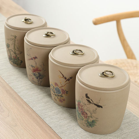 Covered Tea Box Crude Pottery Oolong Tea Jar Candy Storage Box Spices Cans For Kitchen Green Tea Storage Chest Office Teaware ► Photo 1/6