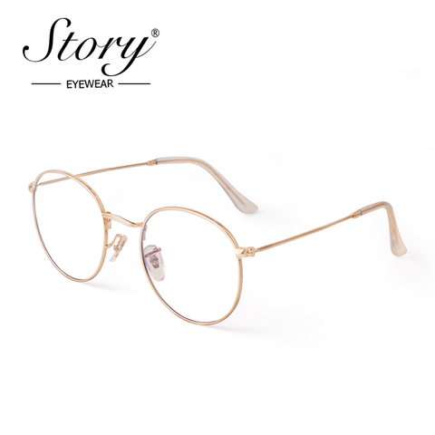 Story retro round blue light blocking glasses women 2022 brand designer computer eye glasses vintage gold glasses frame PS3447Q ► Photo 1/6