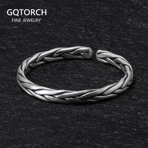 Heavy Solid 999 Pure Silver Twisted Bangles Mens Sterling Silver Bracelet Vintage Punk Rock Style Armband Man Cuff Bangle ► Photo 1/6