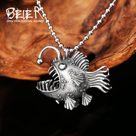 Stainless Steel Lantern Fish Pendant Chain Necklace men Jewelry LHP196 ► Photo 1/2