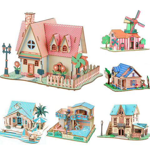 Wooden 3D House Model Construction Puzzles Miniature Kits Self Assembly Toy Kids Craft Gifts Toys Educational Toys ► Photo 1/6