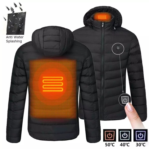 NWE Men Winter Warm USB Heating Jackets Smart Thermostat Pure Color Hooded Heated Clothing Waterproof Warm Hiking Outdoor Jacket ► Photo 1/6