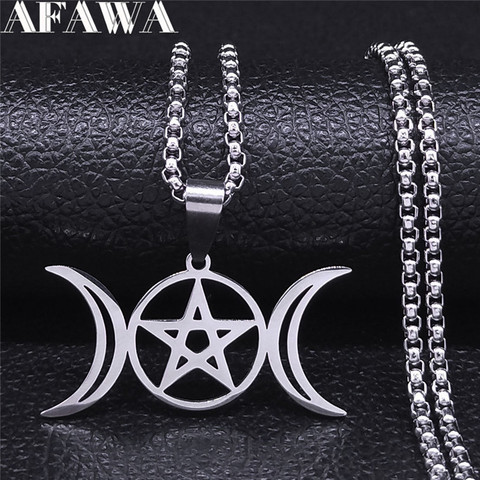 Witchcraft Pentagram Moon Stainless Steel Chain Necklace Silver Color Necklace Women Jewelry collares de acero inoxida N4445S02 ► Photo 1/6