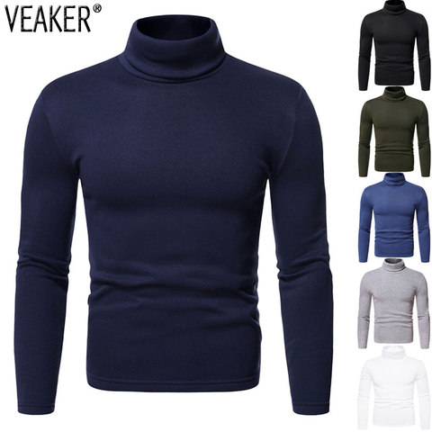 2022 New Men's Solid Color Turtleneck T Shirt Male Casual High Neck T Shirts Autumn Thin Fleece Slim Fit Long Sleeve tshirt Tops ► Photo 1/6