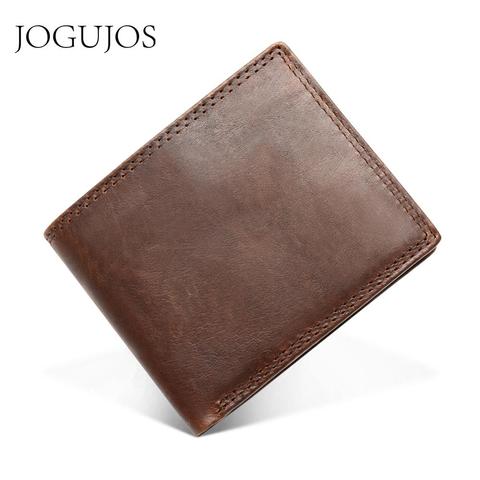 JOGUJOS Genuine Crazy Horse Leather Men Wallets Vintage Short Wallet Cowhide Coin Purse Money Credit Card Holder Purse For Man ► Photo 1/6