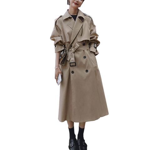 2022 Autumn Women Trench Coat With Belt Women Clothes Blue Coat Casaco Feminino Harajuku Abrigo Mujer Long Trench Femme ► Photo 1/6