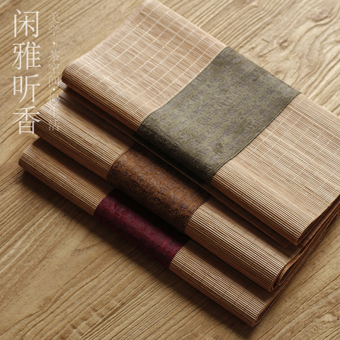 traditional bamboo linen tea mat Zen style tea table runner tea tray insulation pad for tea table tea curtain ► Photo 1/4