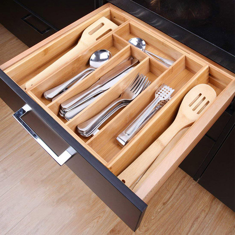 Expandable Bamboo Cutlery Drawer Partitioned Drawer Type Organizer Cutlery Tray Kitchen Retractable Drawer Cutlery Storage Box ► Photo 1/6