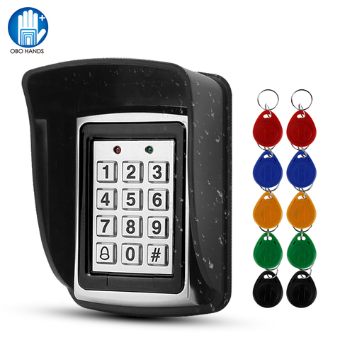 Outdoor Metal RFID Access Control Keypad Card Reader Waterproof Cover 125KHz 10PCS Keyfobs Rainproof for Access Control System ► Photo 1/6
