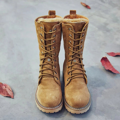 Women's Mid-Calf Boot Wedges Shoes Genuine Leather Snow Boots Woman Winter Boots 2022 Winter Women Shoes Ladies Platform Boot ► Photo 1/6