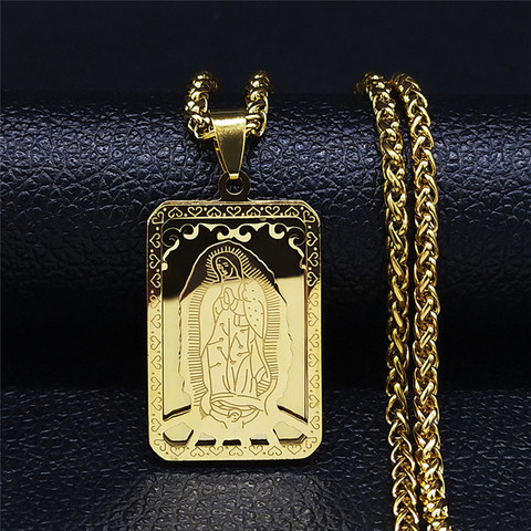 2022 Hip Hop Double Layer Stainless Steel Long Pendant Necklace Women/Men Gold Color Virgin Mary Jewelry collier homme N6003S02 ► Photo 1/6