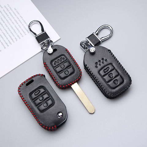 Genuine Leather Car Key Case Cover For HONDA Civic Spirior Accord City CRV Jazz HRV Anti-wear Protective Key Shell Car Styling ► Photo 1/6