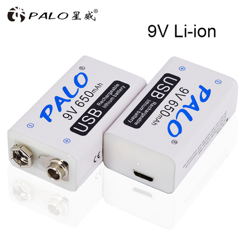 PALO 650mAh 9V 6F22 li-ion Rechargeable battery USB 9V lithium for Multimeter Microphone Toy Remote Control KTV ► Photo 1/6